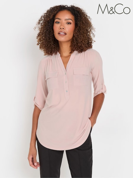 ורוד - M&Co Leopard Print Pocket Detail Blouse (F21316) | ‏151‏₪