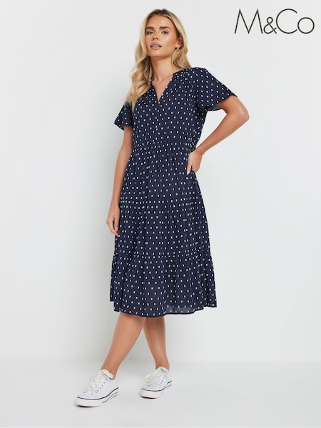 M&Co Blue Petite Dobby Tiered 100% Cotton Dress (F21398) | €50