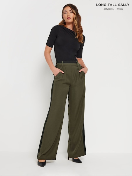 Long Tall Sally Green Side Stripe Wide Leg Trousers (F21440) | kr557