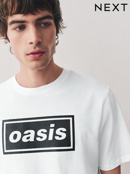 White/Black Oasis Graphic Band 100% Cotton T-Shirt (F21467) | R$ 240