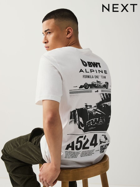 לבן - 100% Cotton Alpine Formula 1 Licence Graphic T-Shirt (F21473) | ‏76‏₪
