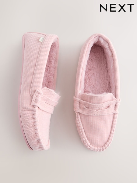 Pink Corduroy Moccasin Slippers (F21496) | €28