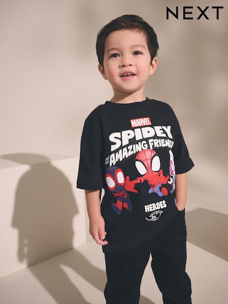 Black Spider-Man Short Sleeve 100% Cotton T-Shirt (3mths-8yrs) (F21543) | R$ 100 - R$ 110