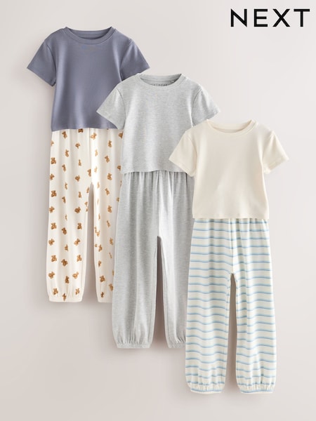 Blue/Neutral Stripe Bear Joggers Pyjamas Set 3 Pack (3-16yrs) (F21546) | €48 - €69