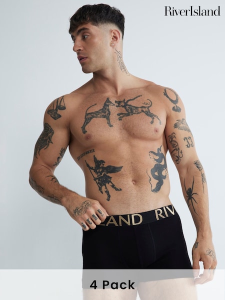 River Island Black Large Metallic Text Trunks 4 PK (F21564) | €36