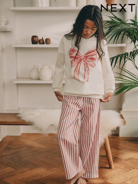 Cream/Red Bow Sweatshirt Pyjamas (2-16yrs) (F21584) | AED91 - AED122