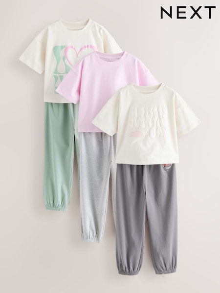 Green/Pink Love Slogan Jogger Pyjamas 3 Pack (3-16yrs) (F21588) | €36 - €45