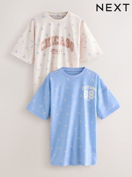 Blue/Ecru Chicago Print Nighties 2 Pack (3-16yrs) (F21609) | 99 QAR - 129 QAR