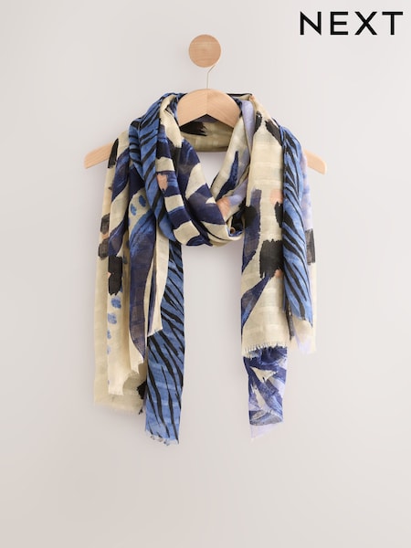 Blue Animal Print Spliced Lightweight Scarf (F21614) | ₪47