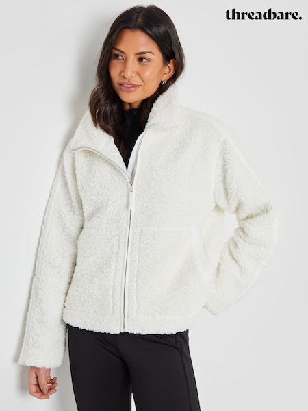 Threadbare White Funnel Neck Zip-Up Borg Fleece (F21619) | kr760