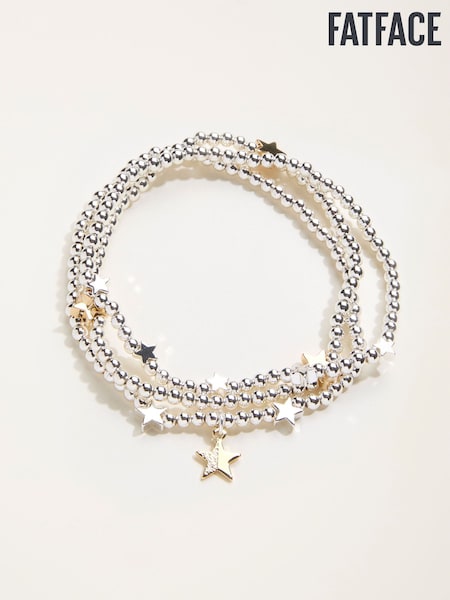 FatFace Silver Tone Trio Star Stretch Bracelet (F21651) | €19