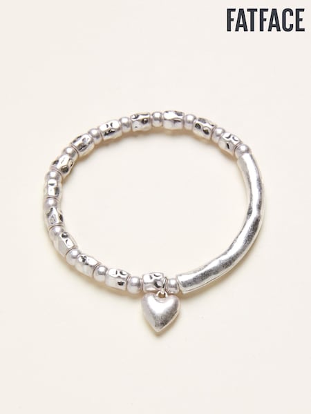 FatFace Silver Tone Heart Stretch Bracelet (F21655) | AED84