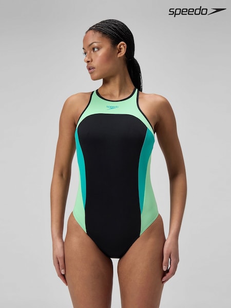 Speedo Blue High neck Splice Cross Back Swimsuit (F21675) | €55