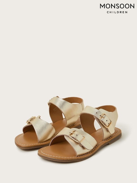 Monsoon Gold Metallic Leather Buckle Strap Sandals (F21741) | ₪121 - ₪141