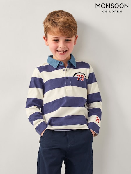Monsoon Blue Stripe Long Sleeve Rugby 100% Cotton Rugby Shirt (F21742) | €23 - €25
