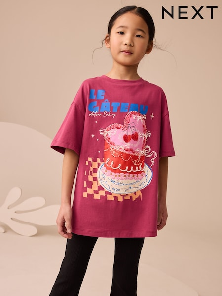 Burgundy Red Oversized Graphic Print T-Shirt (3-16yrs) (F22076) | €15 - €23
