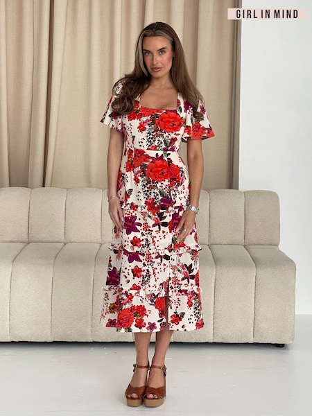 Girl In Mind Red Georgie Floral Frill Maxi Dress (F22139) | R$ 515