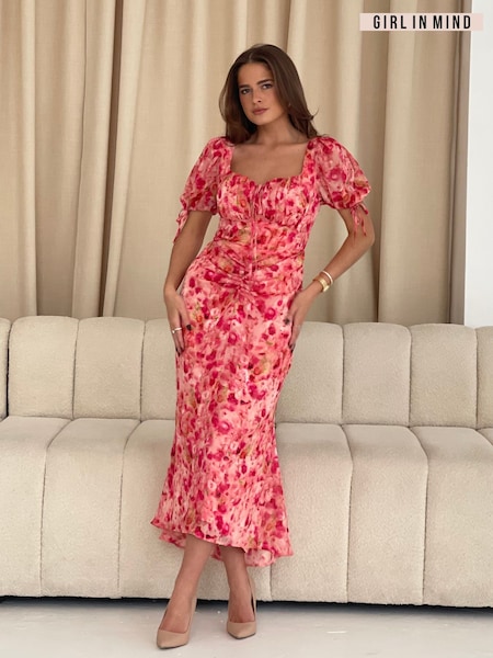 Girl In Mind Pink Dove Ruched Detail Midi Dress (F22147) | ₪262