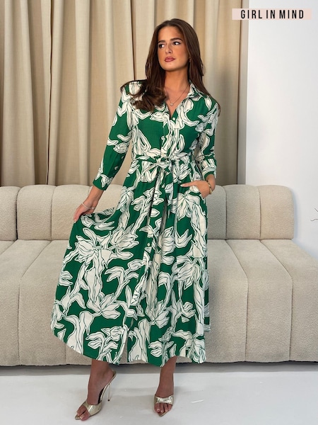 Girl In Mind Green Angela Tie Front Shirt Dress (F22154) | €78