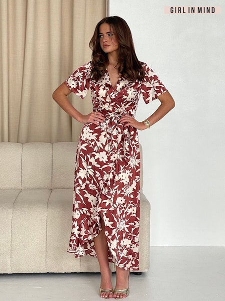 Girl In Mind Red Farren Frill Detail Maxi Dress (F22166) | €69