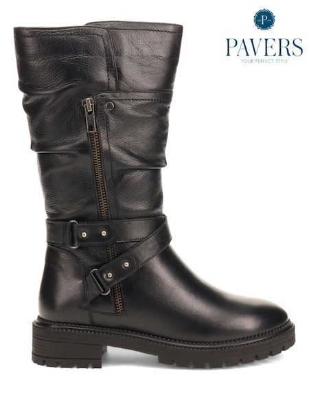 Pavers Buckled Leather Slouch Boots (F22176) | 521 LEI