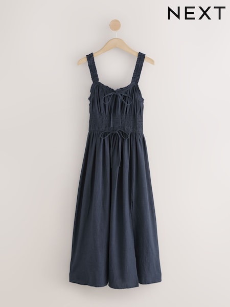 Navy Blue Strappy Tie Front Midi Dress (F22184) | €51.50