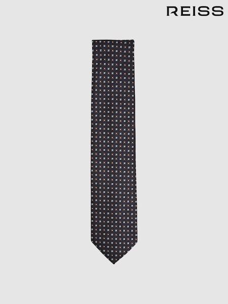 Reiss Navy/Tobacco Pelosa Foulard Silk Blend Floral Print Tie (F22231) | 426 QAR