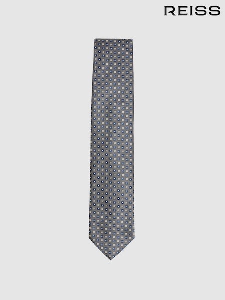 Reiss Charcoal Pelosa Foulard Silk Blend Floral Print Tie (F22236) | 426 QAR