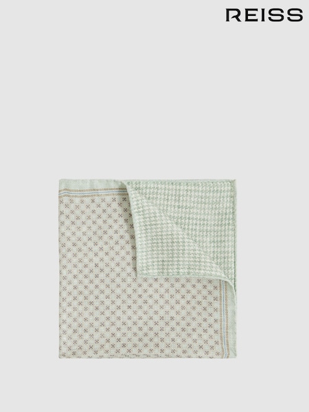 Soft-Salbeigrün - Reiss Giulio Silk Medallion-Print Pocket Square (F22240) | 58 €