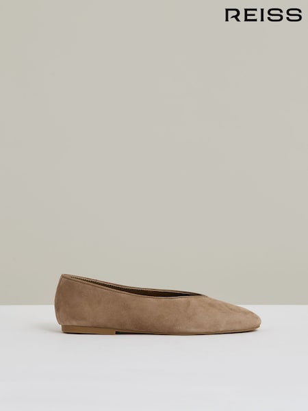 Reiss Taupe Amelia Leather Rounded-Point Toe Ballet Flats (F22242) | €195