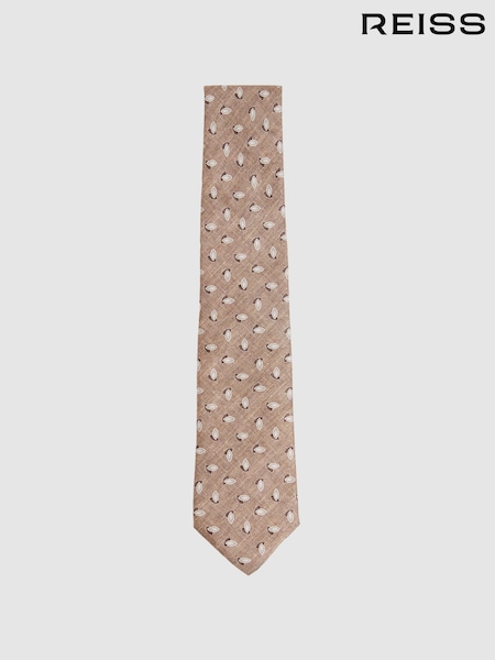 Reiss Soft Brown Melange Leone Silk Geometric Print Tie (F22244) | 500 QAR