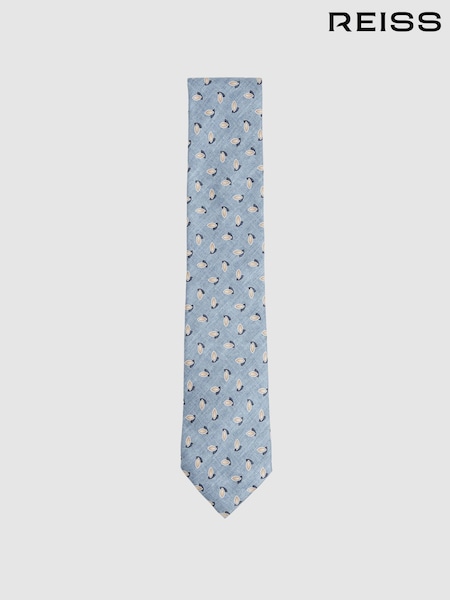 Reiss Soft Blue Melange Leone Silk Geometric Print Tie (F22249) | 500 QAR