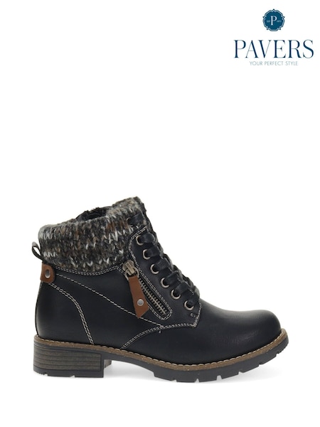 Pavers Black Knitted Cuff Ankle Boots (F22262) | €60