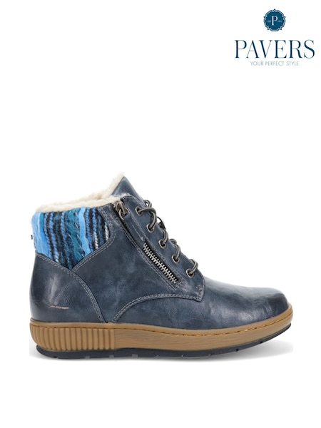 Pavers Blue Knitted Cuff Lace-Up Boots (F22272) | €64