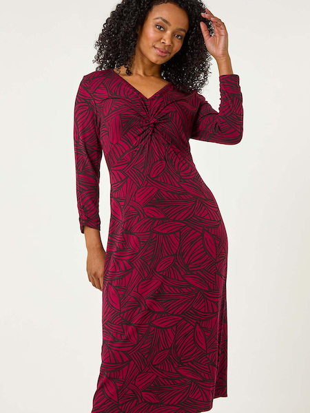 Violetti - Roman Petite Leaf Print Twist Midi Dress (F22279) | €71