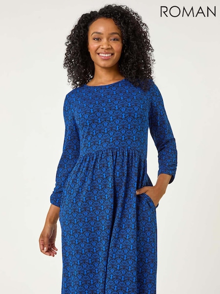 Roman Blue Petite Paisley Print Pocket Dress (F22283) | €53