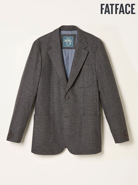 FatFace Witley Brown Wool Mix Houndstooth Check Blazer (F22305) | AED693