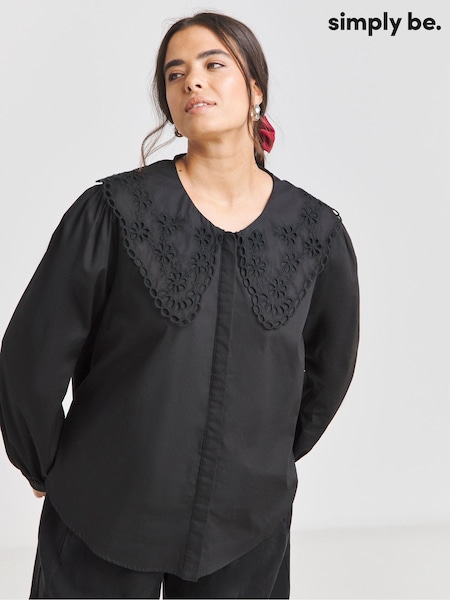 Simply Be Black Broderie Collared 100% Cotton Blouse (F22333) | €52