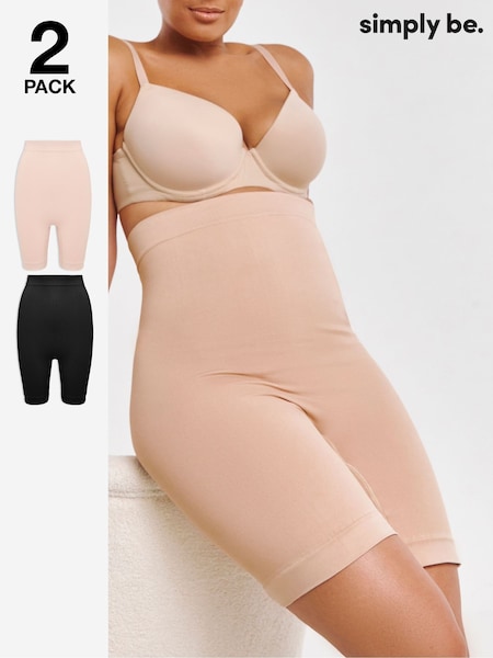 Simply Be Black/ Nude Seamfree Thigh Shaper Medium Control Briefs 2 Pack (F22335) | €42