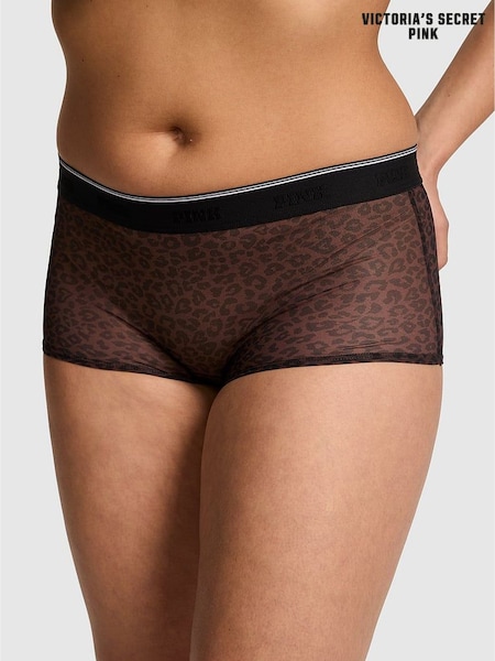 Victoria's Secret PINK Brown Leopard Short Logo Mesh Knickers (F22435) | €10.50