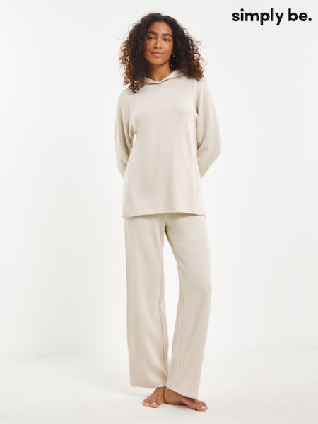 Simply Be Cream Pretty Secrets Lurex Ribbed Hooded Lounge Set (F22480) | $60