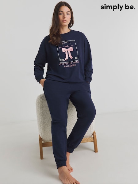 Simply Be Blue Bow Print Supersoft Sweatshirt Lounge Set (F22488) | $51