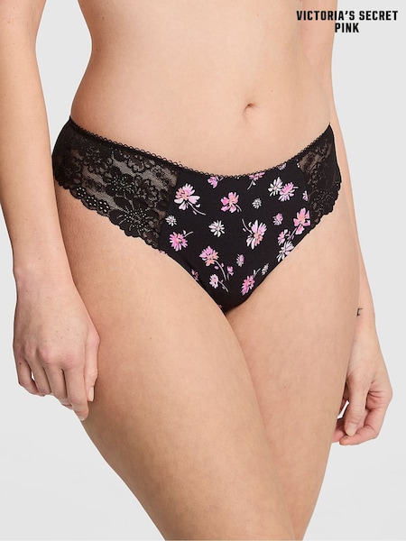 Victoria's Secret PINK Black Floral Lace Thong Knickers (F22570) | €10.50