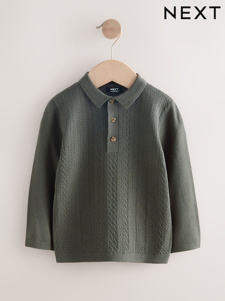 Dark Green Cable Knit Polo Shirt (3mths-7yrs) (F22629) | 59 QAR - 69 QAR