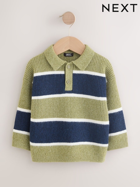 Green/Blue Knitted Stripe Rugby Polo Shirt (3mths-7yrs) (F22630) | €21 - €24