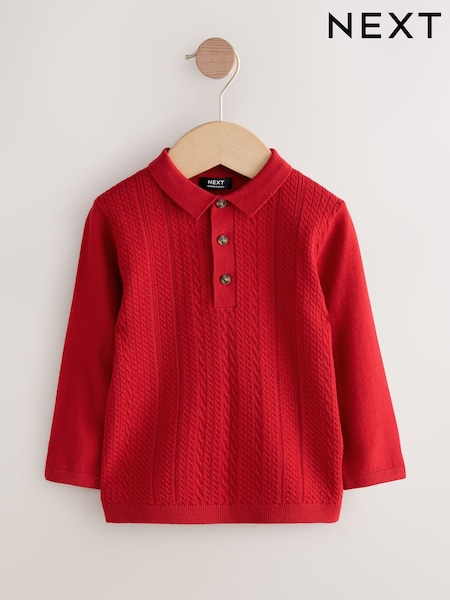 Red Cable Knit Polo Shirt (3mths-7yrs) (F22633) | €17 - €20