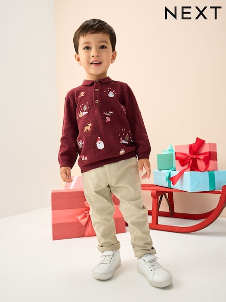 Dunkellila - All Over Embroidered Knitted Christmas Polo Shirt (3mths-7yrs) (F22640) | 21 € - 24 €
