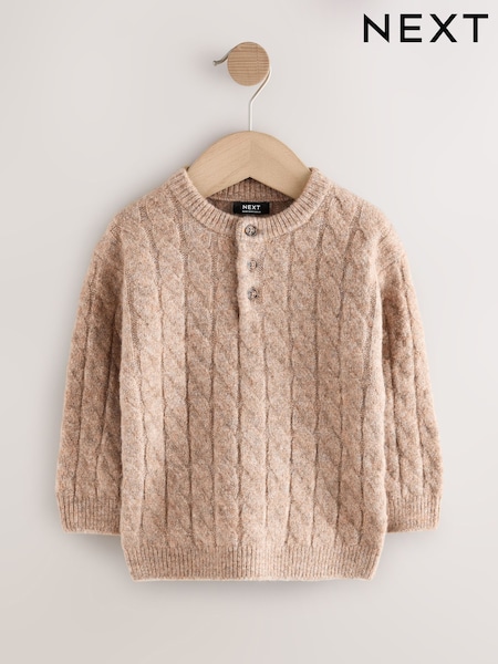 Neutral Knitted Henley Jumper (3mths-7yrs) (F22648) | €19 - €22