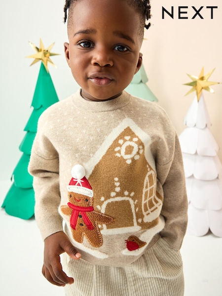 Neutral Gingerbread House Knitted Christmas Jumper (3mths-7yrs) (F22650) | AZN 45 - AZN 50