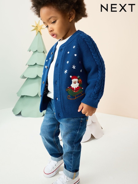 Navy Blue Pattern Christmas Cardigan (3mths-7yrs) (F22655) | AED91 - AED112